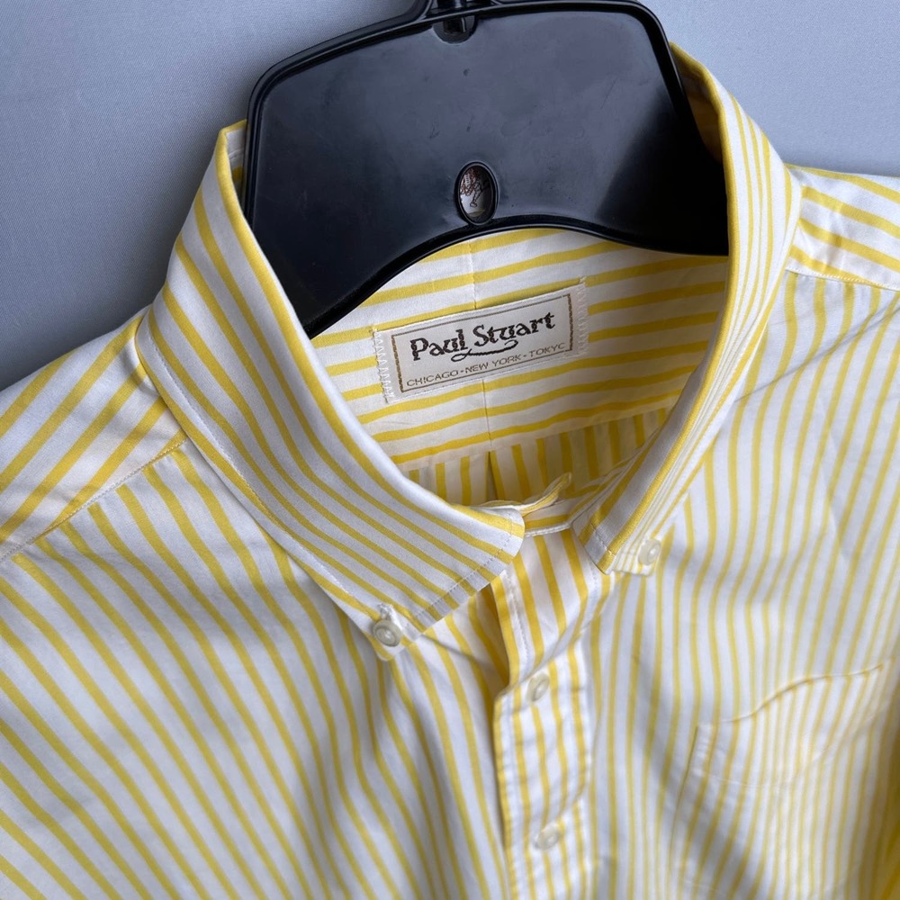 Paul Stuart Yellow Striped Shirt Men's Long Sleeve  (15.5  x 33)